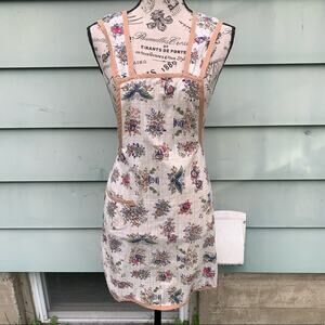 Vintage homemade floral and fruit print apron with pocket